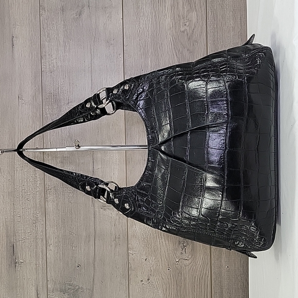 Coach Handbags - Coach Black Croc Embossed Leather Shoulder Bag 14602